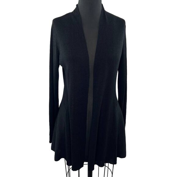 EILEEN FISHER Black Organic Linen Open-Front Cardigan Sweater Lightweight Knit S - Picture 1 of 8